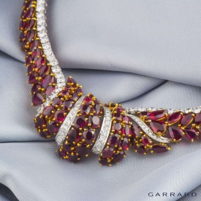 Garrard 18k Yellow Gold & Platinum Burmese Ruby & Diamond Necklace